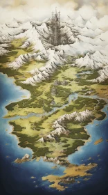 Enchanting Fantasy Map with Mountains and Castle | Photorealistic Painting