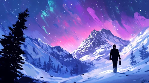 Winter Mountain Journey Under Starry Skies