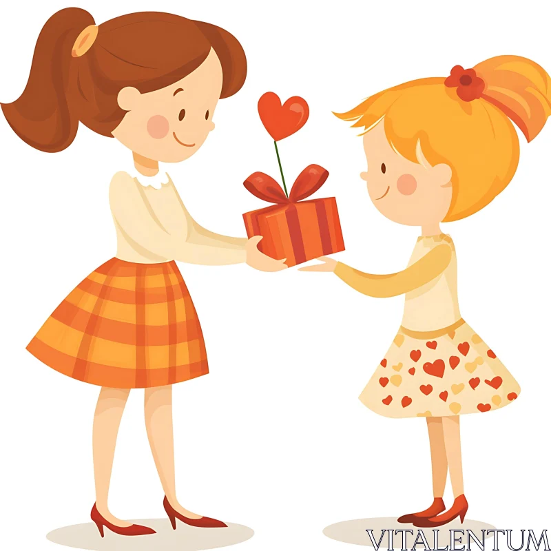 Cartoon Girls Exchanging Gifts