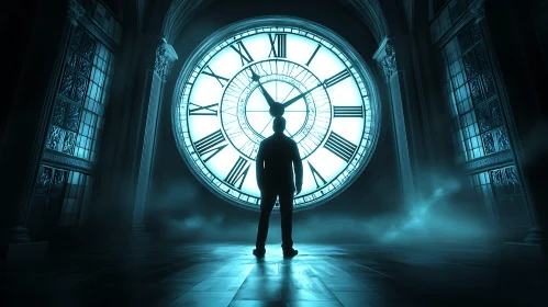 Figure Facing Enormous Clock