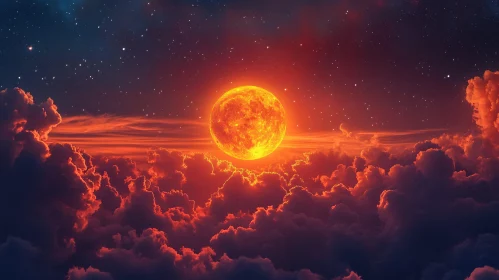 Glowing Celestial Body in Cloudy Sky