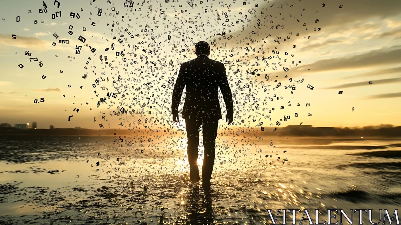 Man Walking Into Data Sunset