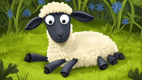 Playful Sheep Cartoon Illustration