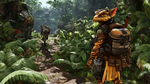 Fantasy Lizard Character in Forest