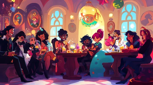 Whimsical Interior Scene with People