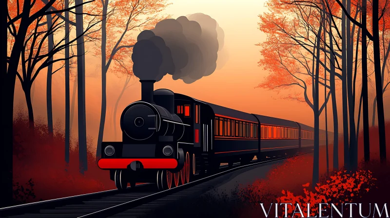 Vintage Train in Autumnal Forest Scene