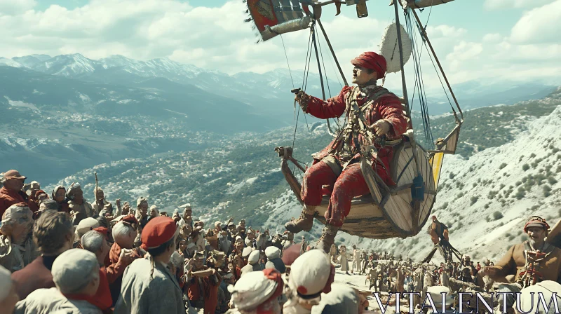 Man's Flight Invention over Mountains