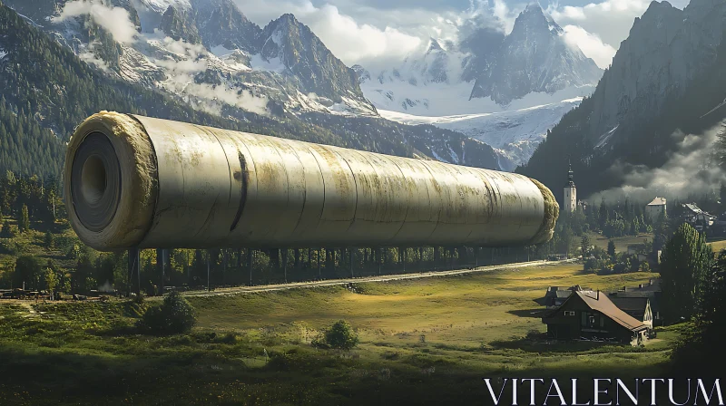 Cylinder Above Field Mountain Scenery