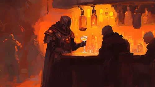 Sci-fi Warrior Relaxing at Bar