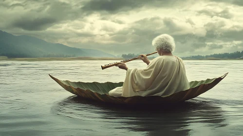 River Flute Player in Nature's Boat