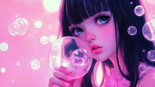 Dreamy Pink Portrait with Bubbles