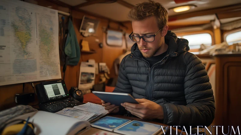 Nautical Navigation: Man Charts Course with Technology