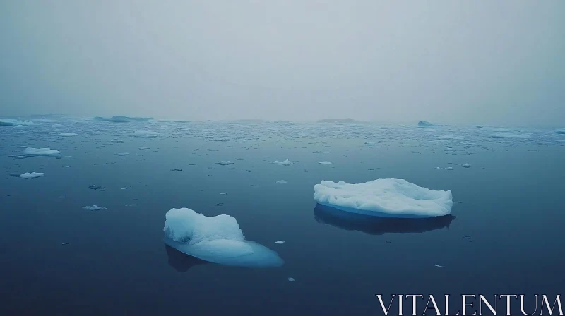 Floating Icebergs under a Misty Sky