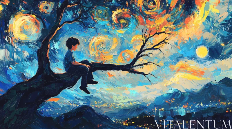 Contemplation Under Swirling Skies