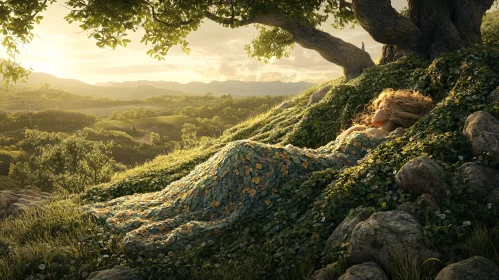 Serene Landscape with Woman in Nature