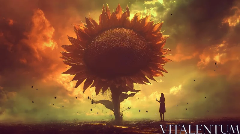 Sunset with Giant Sunflower and Silhouette