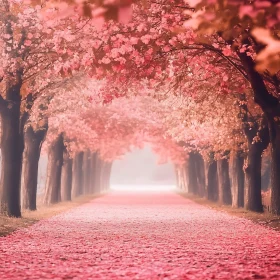Avenue of Pink Trees in Autumn