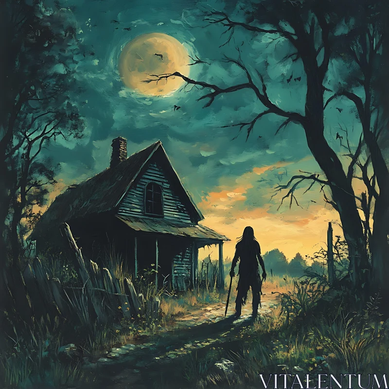 Full Moon Over Abandoned House
