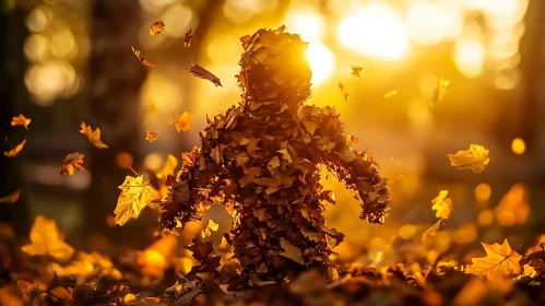 Leaf-Covered Figure in Autumn
