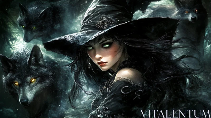 Mystical Witch with Wolf Companions