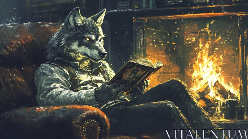 Furry Reader by the Fireplace
