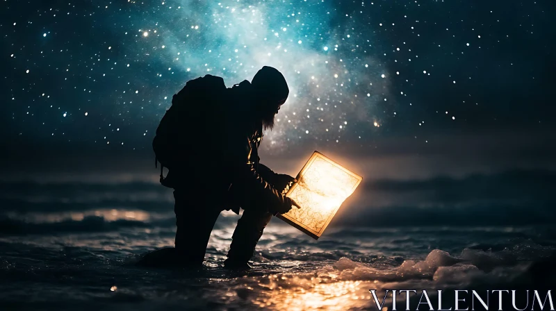 Night Sea Voyager with Glowing Map