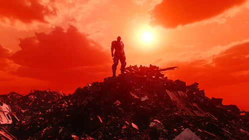 Fiery Sunset Overcomes the Warrior