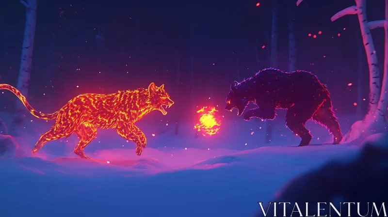 Winter Clash: Wolf and Bear Confrontation