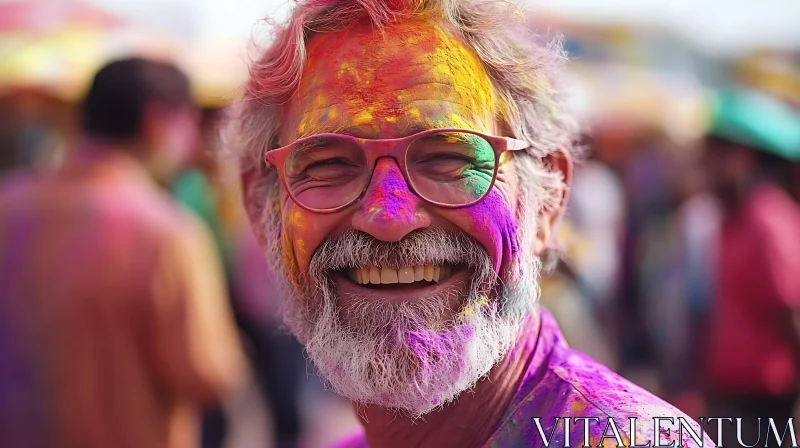 Man Covered in Holi Powder Smiling
