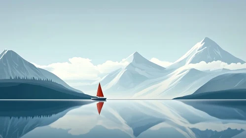 Mountain Lake Serenity with Sailboat