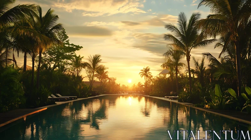 Golden Sunset Over Island Pool
