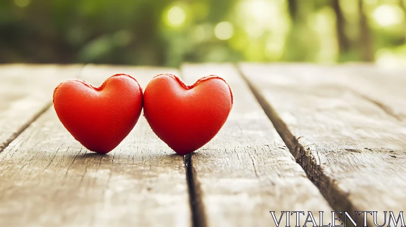 Two Hearts on Wooden Table