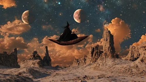 Mystical Witch Journey Under Moonlight