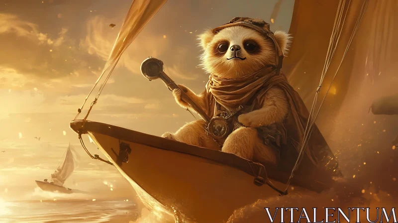 Whimsical Bear Sailing at Sunset