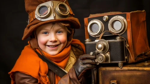 Vintage Photo Shoot: Enchanting Boy with Old-Fashioned Camera