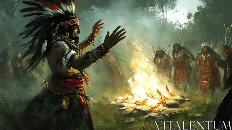 Tribal Ceremony Around the Fire