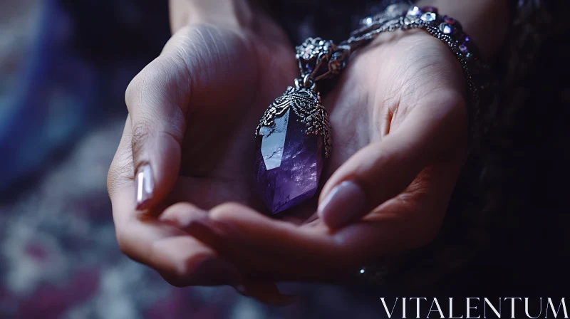 Purple Gemstone Necklace Held Gently
