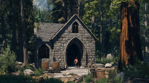 Rustic Forest Stone House