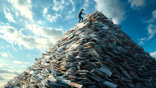 Man Conquering Paperwork: Ambition Visualized