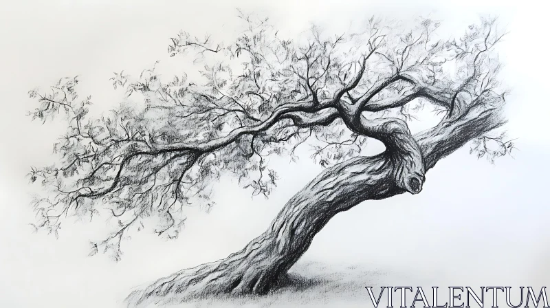 Leaning Tree Charcoal Drawing