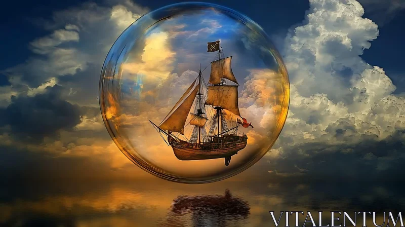 Floating Ship in a Sunset Orb