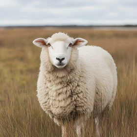 Woolly Sheep in Grassy Field