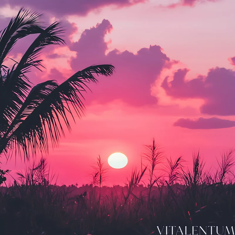 Tropical Sunset with Palm Trees
