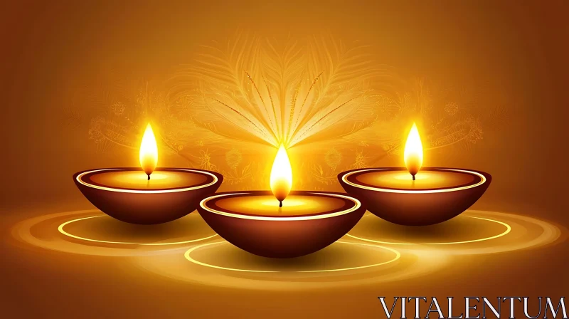 Golden Lit Earthen Lamps for Diwali
