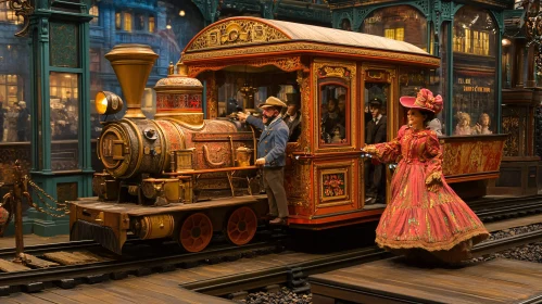 Ornate Victorian Era Train Scene