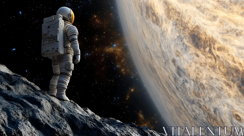 Space Explorer Contemplates Distant Planet
