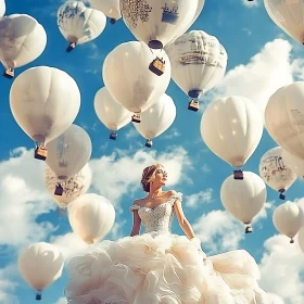 Woman in White Dress with Balloons