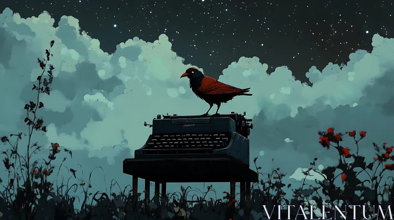 Night Writer: Crow and Typewriter Art
