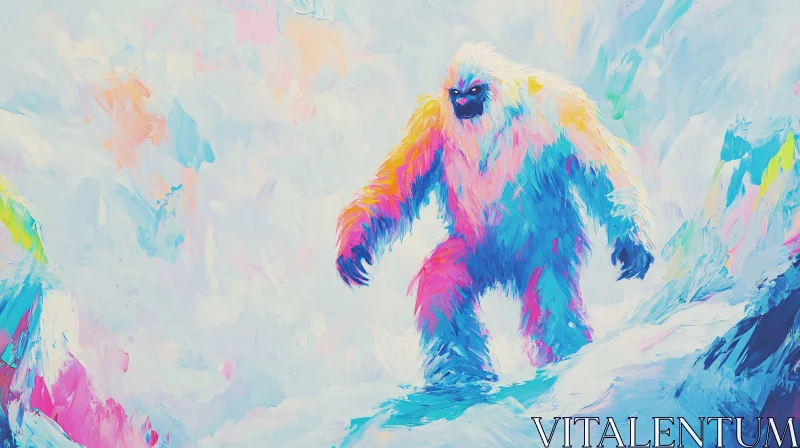 Whimsical Yeti Art in Winter Landscape