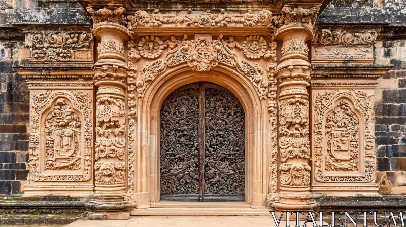 Intricate Stone Carving on Ancient Door